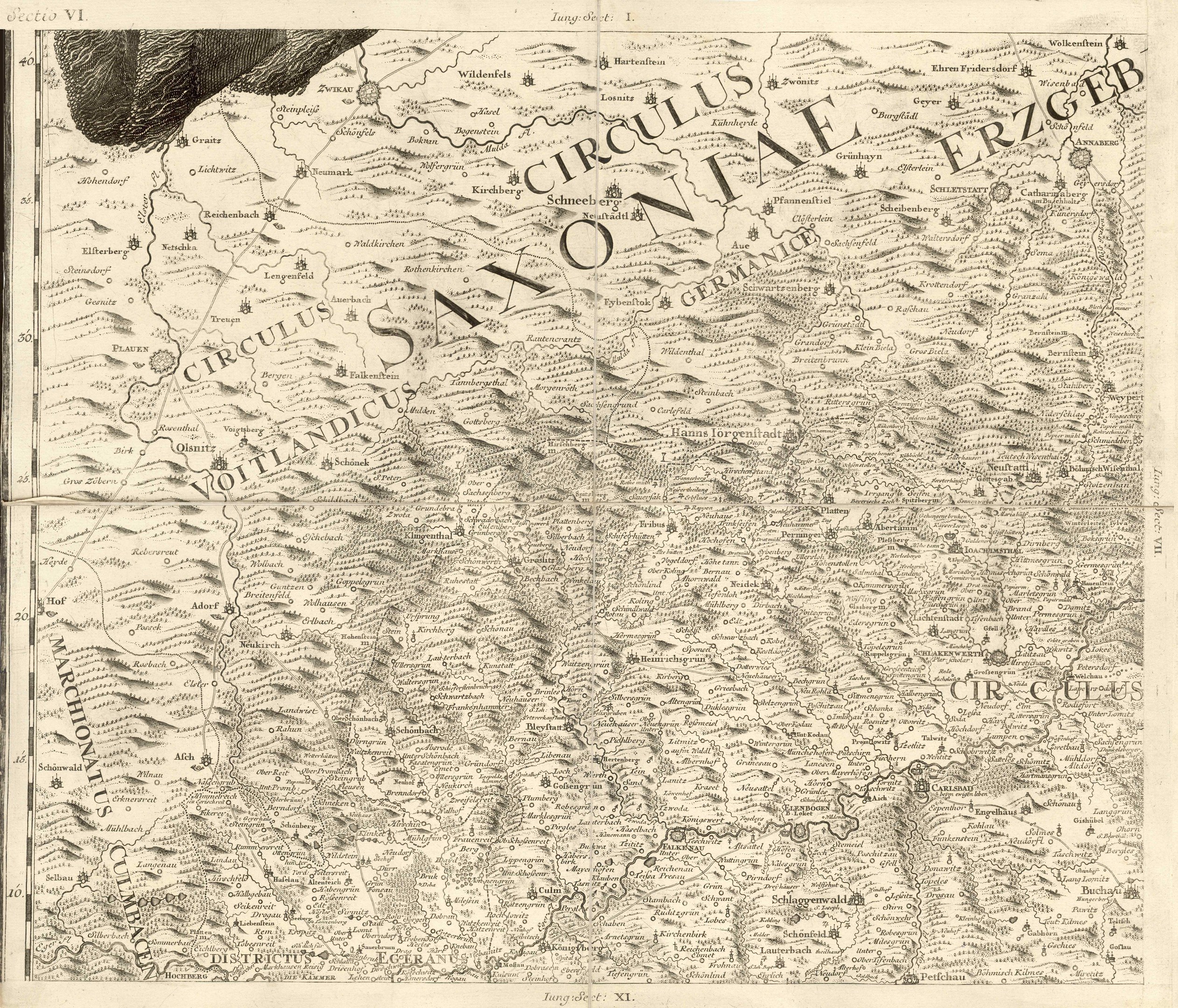 Alte detaillierte Karte von Sachsen, Deutschland, die geografische Merkmale wie Flüsse, Berge und Städte zeigt.