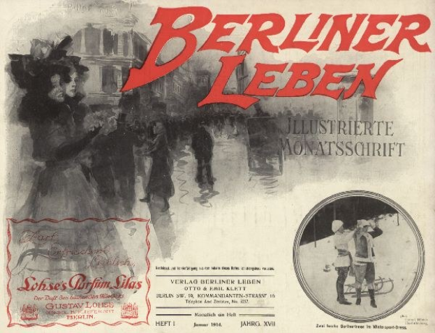 Altes Buch mit dem Titel 'Berliner Leben' und einer Illustration von Menschen in traditioneller deutscher Kleidung auf dem Cover.