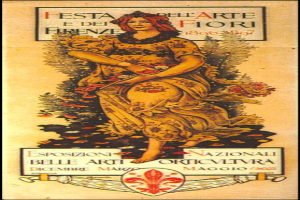 Ein Plakat, das ein Festival in Italien ankündigt, zeigt eine Frau in einem weißen Kleid mit einem blauen Schal, die auf einem Stuhl gegen einen hellblauen Hintergrund mit verstreuten Sternen sitzt.