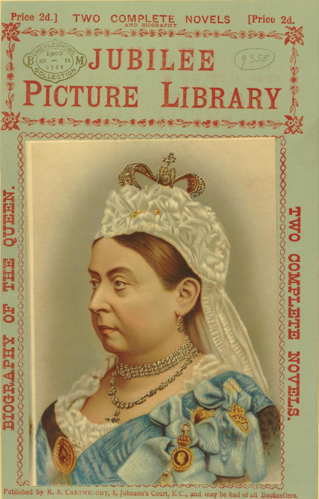 Buchumschlag mit einem Portr├Ąt von K├äigin Elisabeth I. von England, betitelt mit "Jubilee Picture Library", einer Biografie über die K├äigin.