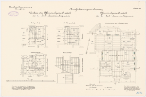 Ein detaillierter architektonischer Grundriss des ehemaligen Bundeskanzleramts in der Bundesrepublik Deutschland, der den Gebäudeplan mit Zeichnungen und Text zeigt.