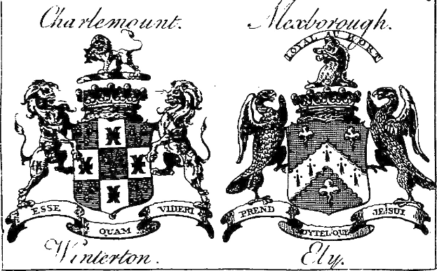 Schwarze und weiße Zeichnung des Wappens von Charleston mit einem Schild mit einem springenden Löwen, einem Zacken und einer Krone, beschriftet mit "Charleston Wappen" in fetter Schrift.