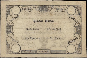 Alte deutsche 100-Pfennig-Banknote mit einem Mann, schwarzem Hintergrund und Text.