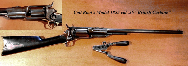 Colt Modell 1855 Kaliber .56 britischer Karabiner mit Holzfläche und eingraviertem Text.