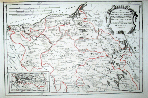 Ein altes Papier-Karte von Deutschland mit einer roten Linie und Text darauf.