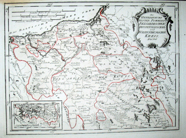 Ein altes Papier-Karte von Deutschland mit einer roten Linie und Text darauf.