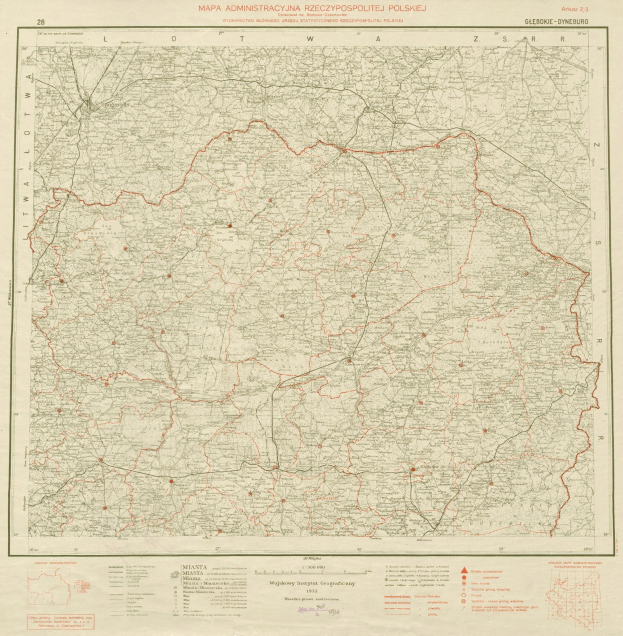 Alte Karte Polens mit roter Linie und handgeschriebenem Text auf altem Papier.