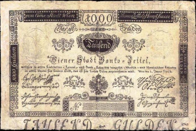 Alte deutsche 1000-Pfennig-Banknote von 1900 mit Porträt eines Mannes, schwarzem Hintergrund und Wertangabe.