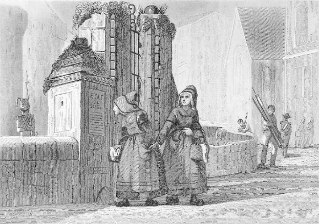 Schwarz-Weiß-Gravur Von Zwei Frauen, Die Vor Einem Gebäude Stehen, Mit Additionalen Menschen Im Hintergrund Und Text Lesend "Victorian Women In The City Of London" Unten.