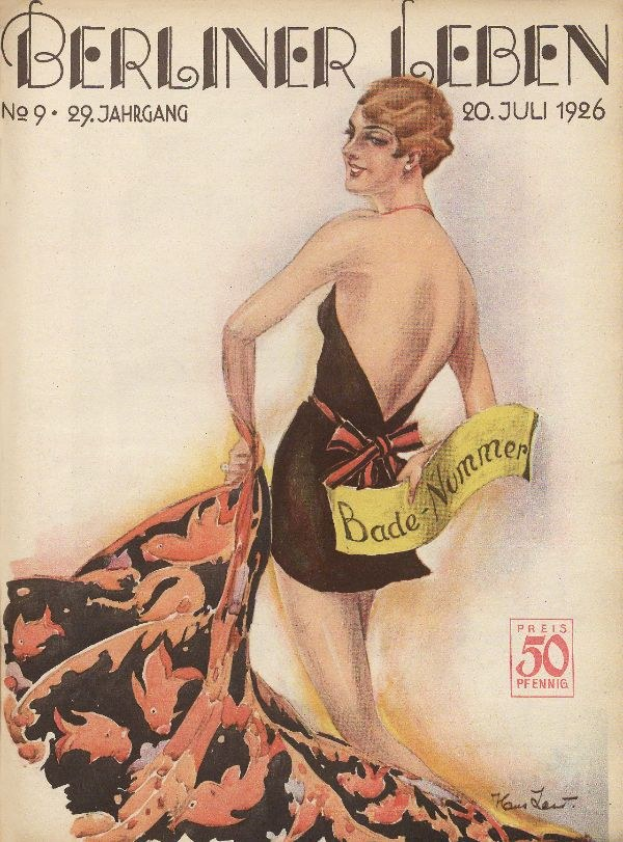 Titelbild der Berliner Leben Zeitschrift aus dem Juni 1926 mit einer Frau in einem Badeanzug, die ein Tuch hält, und dem Zeitschriften-Titel darüber.