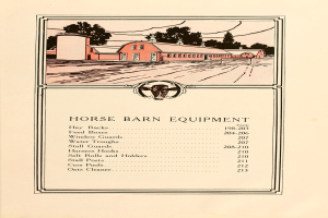 Ein Buch mit einem Coverbild von Pferdegeschirr, umgeben von Häusern und Bäumen, mit sichtbarem Text, der das Geschirr beschreibt.