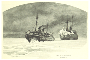 Zwei Boote schwimmen auf dem Wasser mit einem Himmel im Hintergrund, und der Text 'The Ice Breaker Murtaja' ist am unteren Bildrand zu sehen.