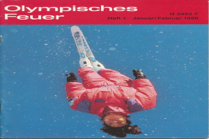 Ein Buchumschlag mit einem Skispringer in der Luft, der einen Skianzug trägt, mit der Aufschrift "Olympic Games Feuer - Heft 1 - Januar/Februar 1988".